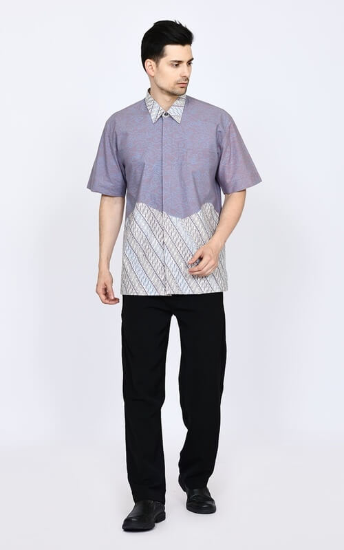 Kemeja Classic Kombinasi Batik Lengan Pendek