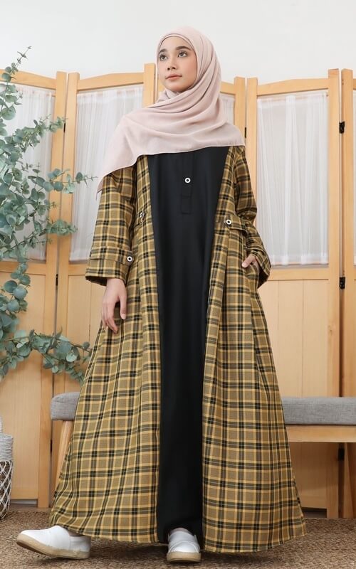 Gamis Rompi Panjang Kotak-kotak Nuansa Vintage
