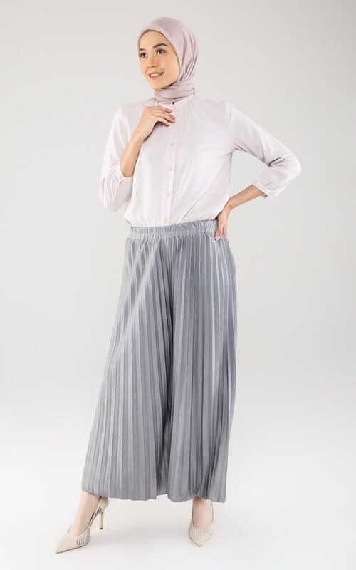 Mix and Match Celana Kulot Plisket Hijab Abu Abu