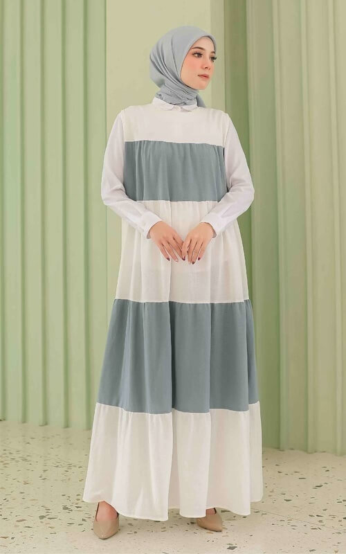 Gamis A Line Polos Kombinasi Dua Warna