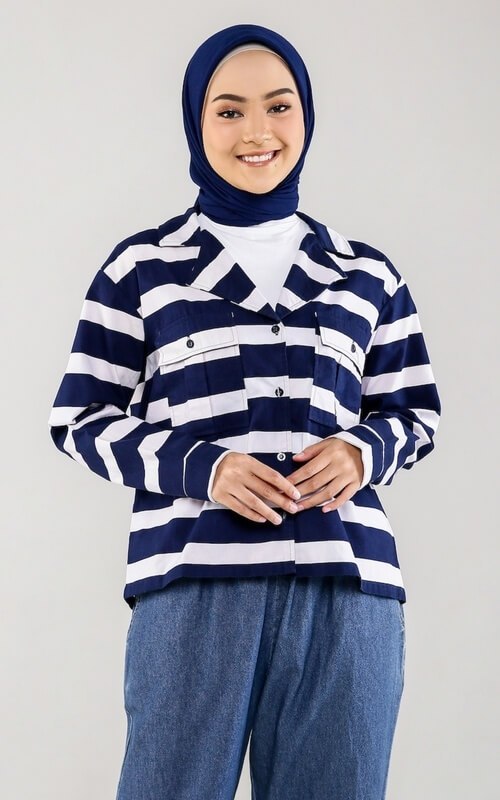 Model Jaket Santai Biru Putih