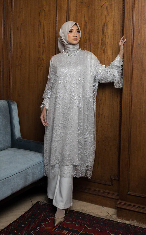 Tunik Brokat Abu-abu