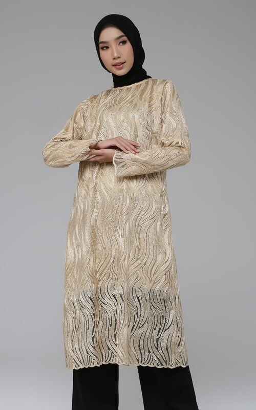 Tunik Brokat Warna Gold