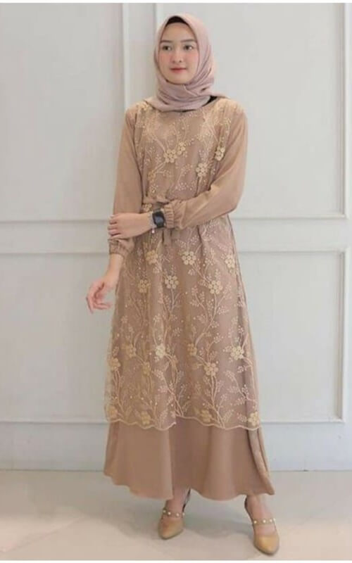Gamis Brokat Warna Coklat