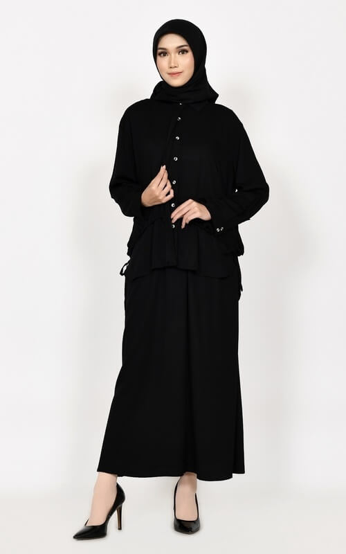 Outfit Hitam Hijab Rok