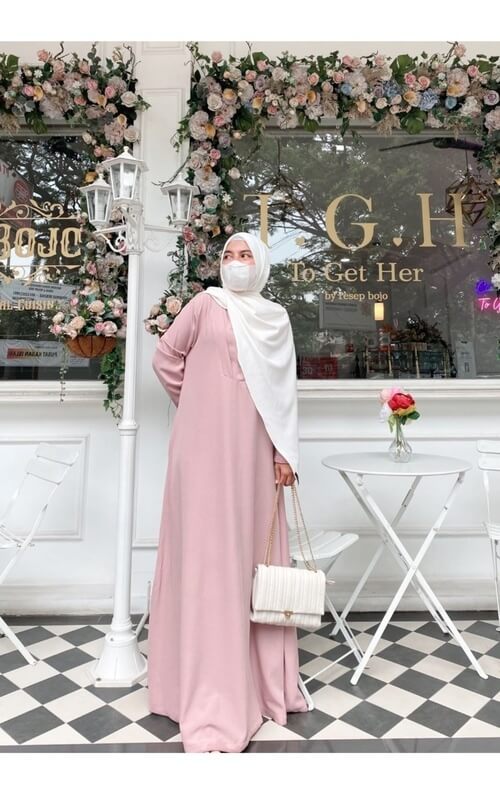 Gamis Pink Polos dan Pashmina