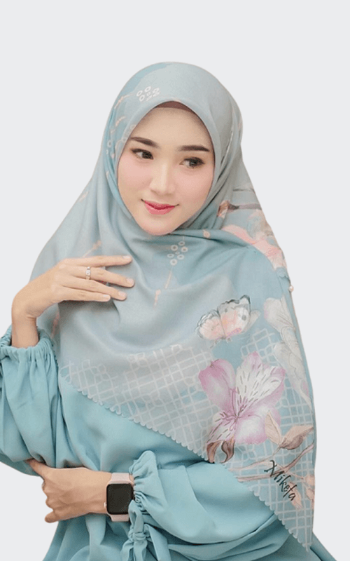 Jilbab Segi Empat Motif Warna Biru
