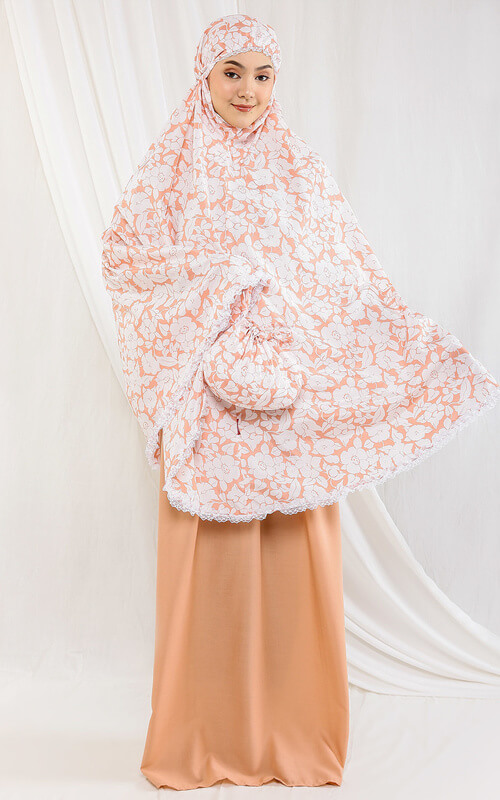 Mukena Motif Putih - Coklat