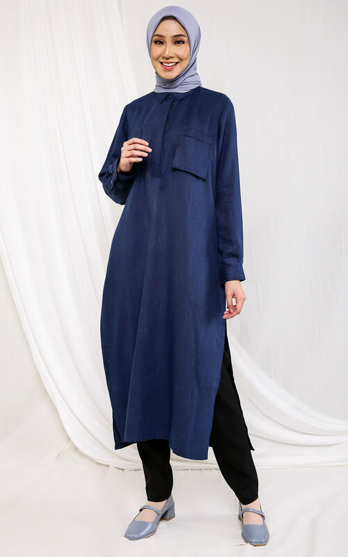 Long Tunik Warna Biru Gelap