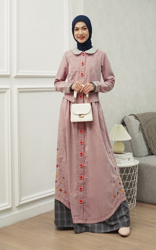 Gamis Warna Salem Full Kancing