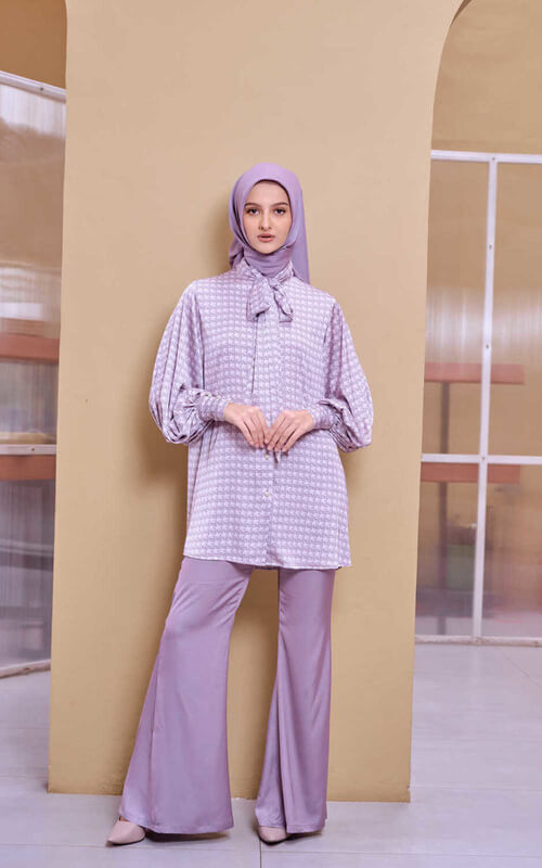 Blouse Ungu Motif Kotak