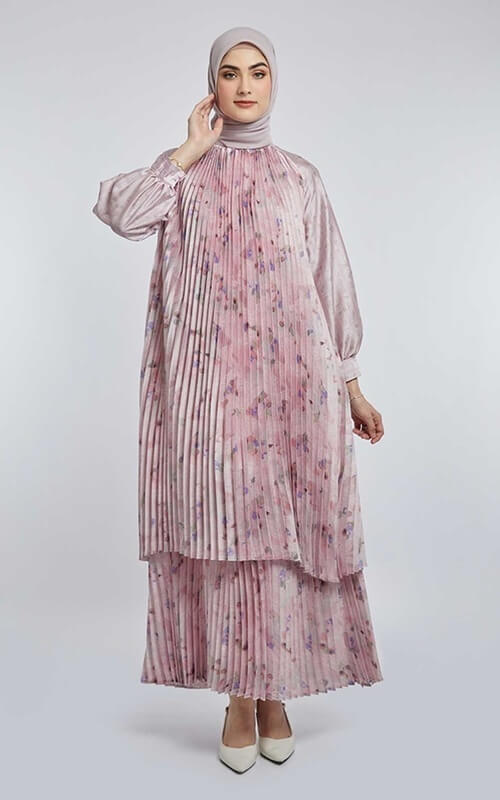 Dress Plisket Motif Bunga