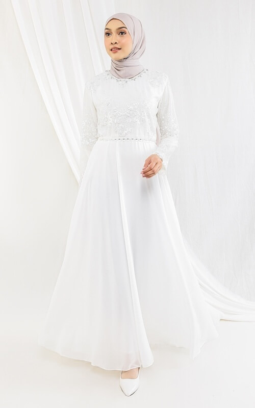 Dress Putih Kombinasi Brokat