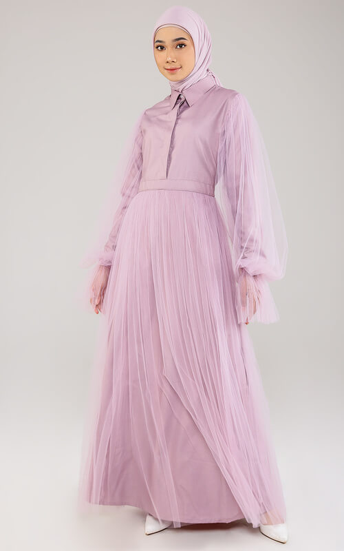 Dress Ungu Lilac Kain Transparan
