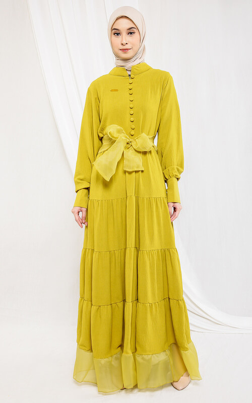 Dress Kuning Hijau Pita Besar