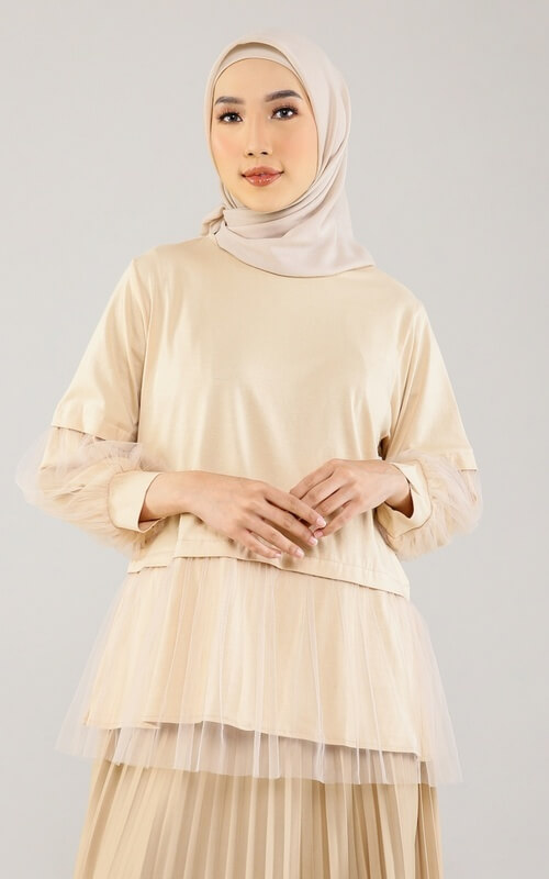 Blouse Coklat Polos Kombinasi Tile