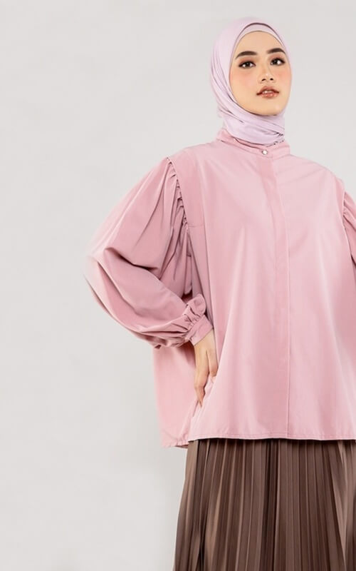Blouse Pink Lengan Unik
