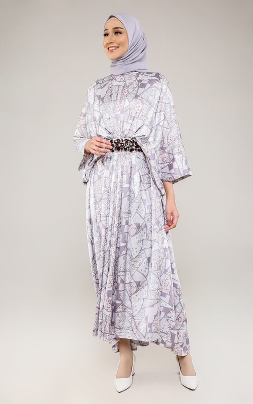 Dress Lilac Motif Abstrak Elegan