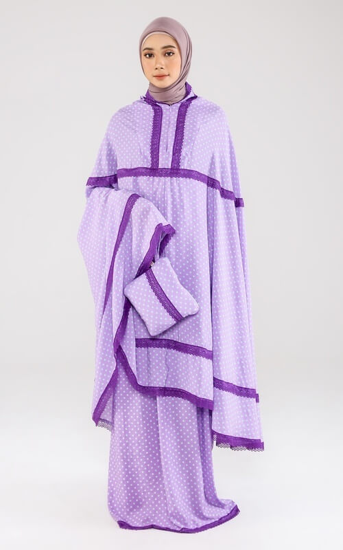 Mukena 2 in 1 Ungu dengan Aksen Tali Pita