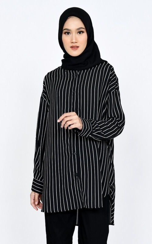 Baju Garis Hitam Putih Oversize Tunik