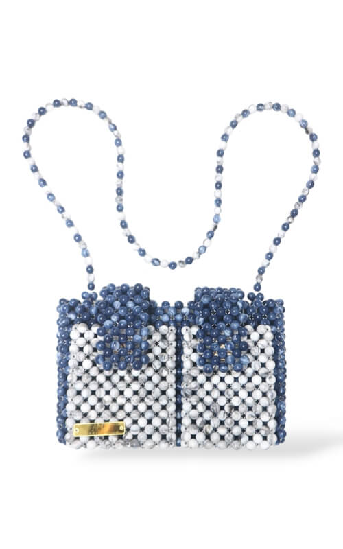 Tas Rantai Mutiara Biru-Putih