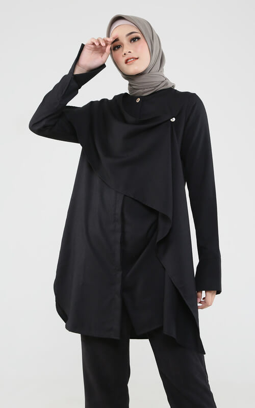 Tunik Hitam Terbaru Aksen Layer