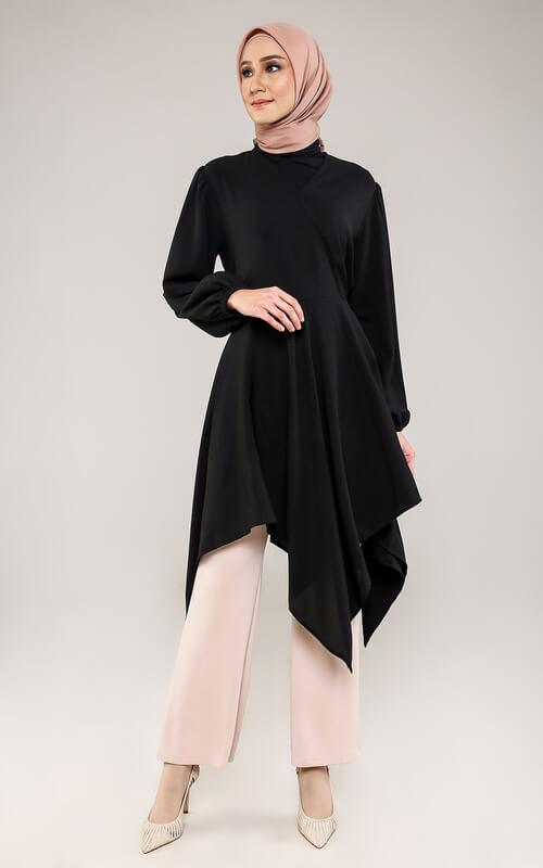 Tunik Hitam Panjang Asimetris