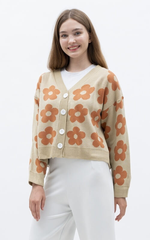 OOTD Cardigan Crop Warna Brown