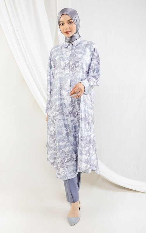 Tunik Motif Abstrak Abu