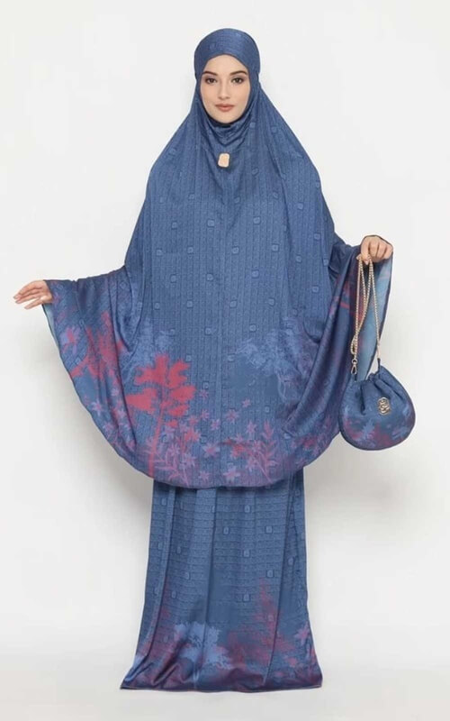 Mukena Biru Tua Motif Bunga