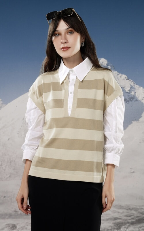 Knitwear Berkerah dan Bermotif Garis Horizontal