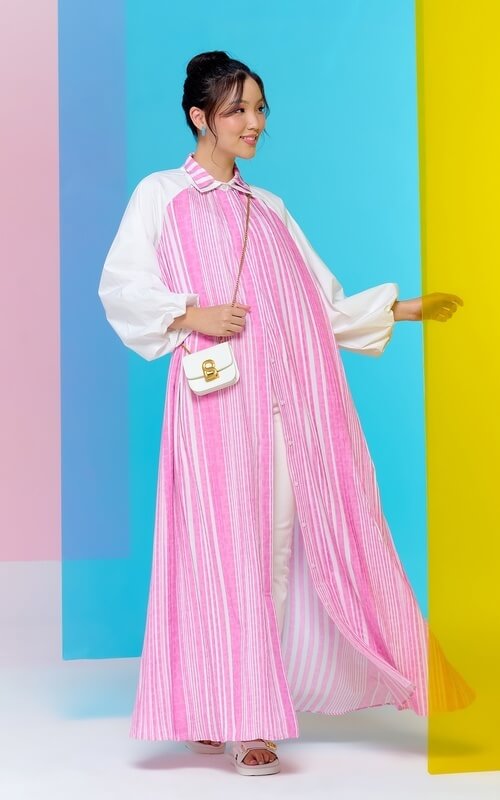 Tunik Garis dengan Warna Pink Cerah