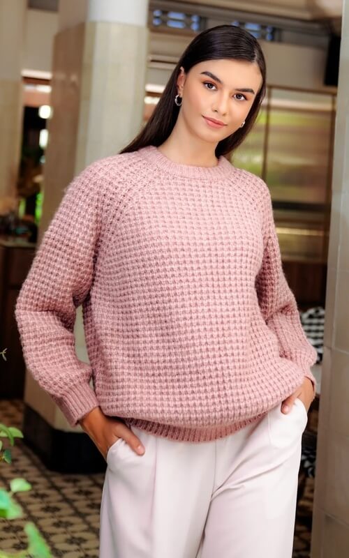 Knitwear Rajut Pink Bertekstur