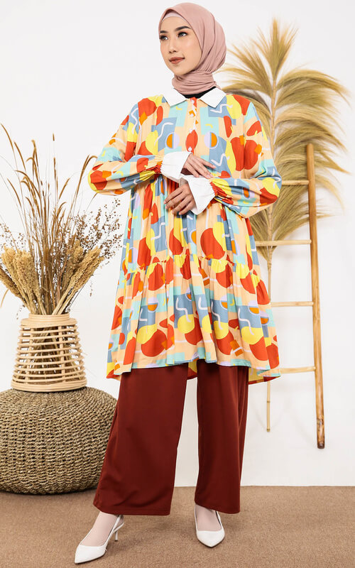 Celana Maroon & Tunik Full Motif