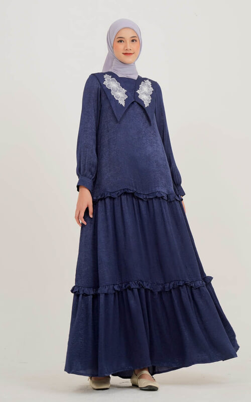 Dress Denim Navy Ruffle