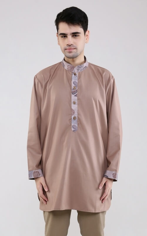 Baju Kemeja Coklat Mocca Dengan Motif Bunga