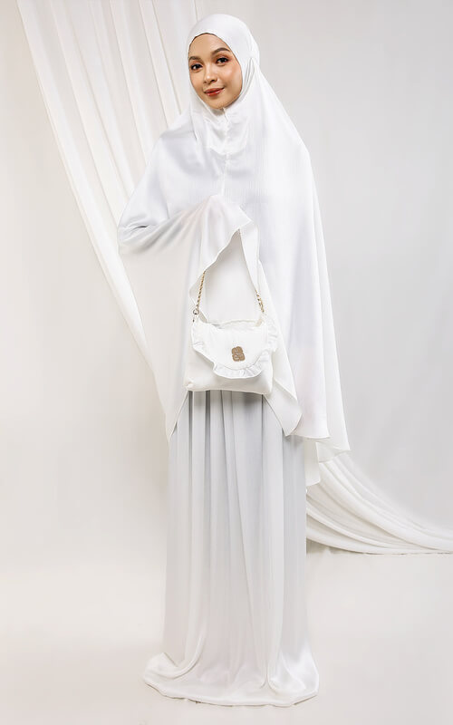 Mukena Bahan Satin Warna Putih Polos